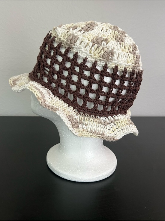 None Accessories - Handmade Crochet Bucket Hat in Brown and Cream